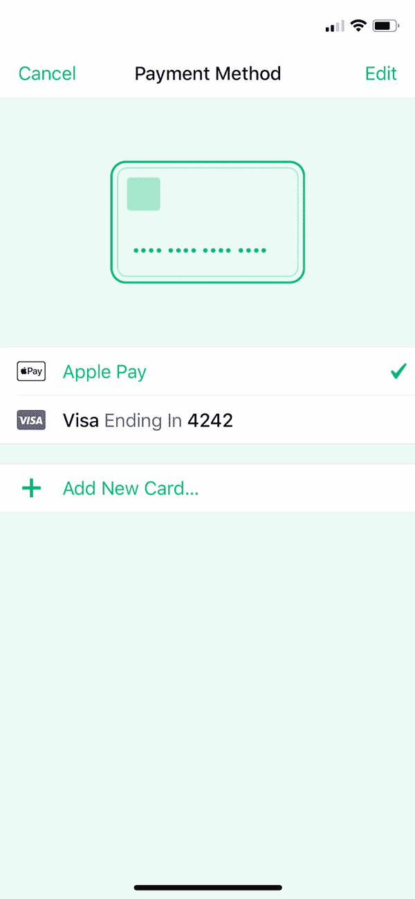Choose payment method and confirm tip